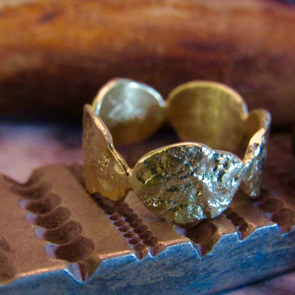 Rustic Gold Wedding Band for Women. Handmade Textured Ring.  Organic Style Gold